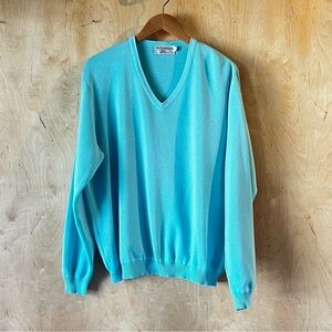 ST. CROIX V-NECK SWEATER Aqua Blue Knit Fabric